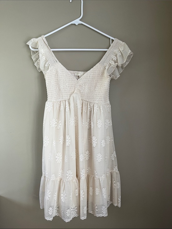 Thirty Thirty Dresses & Skirts - Cream Floral Eyelet Mini Dress with Ruffled Sleeves